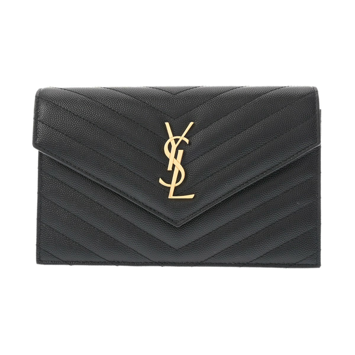 Saint Laurent Cassandra Envelope Black Leather Chain Wallet
